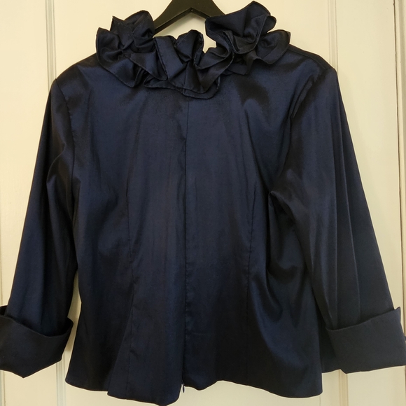 Elegant Navy Ruffled Blouse - Picture 11 of 15